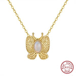 Butterfly White Fire Opal Gold Necklace - 925 Sterling SilverNecklaceGMN36-14K