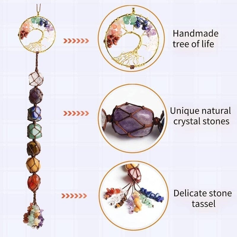 Lucky Tree of Life 7 Crystals Healing Chakra Wall OrnamentHealing Crystal