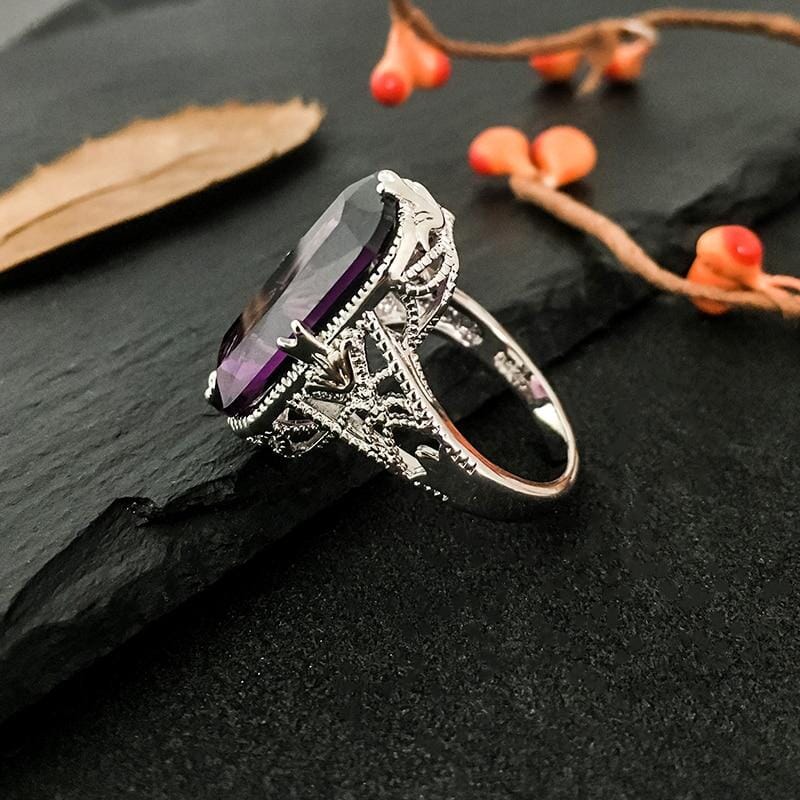 Stunning Big Amethyst Ring - 925 Sterling SilverRing