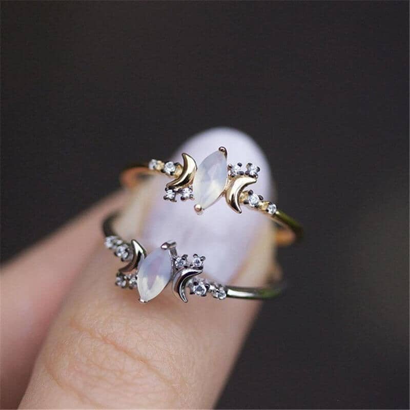 White Fire Opal Moon Design RingRing