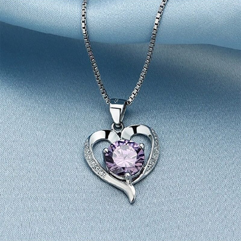 Heart Shaped Amethyst Pendant Necklace - 925 Sterling SilverNecklaces