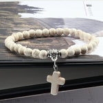 WWJD Vintage Cross Natural Stone 6mm Beads BraceletBraceletYellow lines17cm