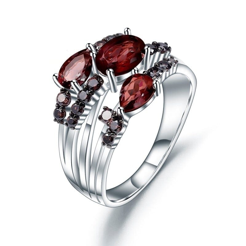 Three Stone Red Garnet Ring - 925 Sterling SilverRing5
