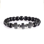 8mm Natural Stone Bracelet Christian Jesus Cross Bracelets for Women Men Elastic Rope Beaded Bangles Yoga Rosary Jewelry GiftsBraceletMatte Black