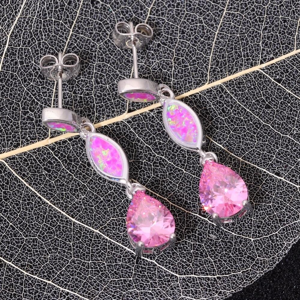 Charm Pink Fire Opal Rose Quartz Drop EarringsEarrings