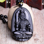 Black Obsidian Carved Buddha Lucky Amulet Pendant NecklaceNecklacebu dong zun