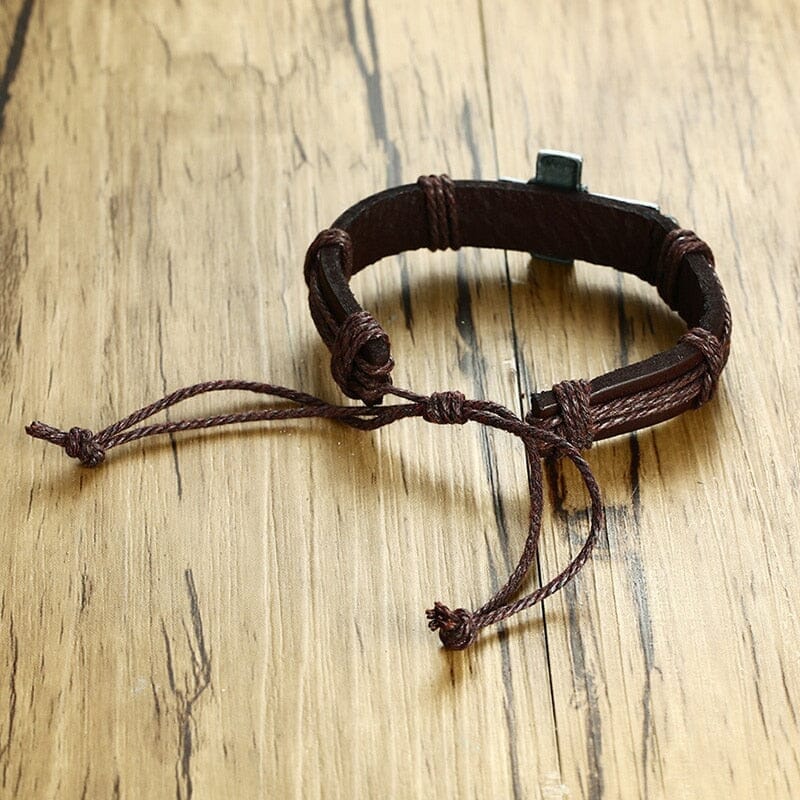 Ancient Cross WWJD Brown Vintage Leather BraceletBracelet