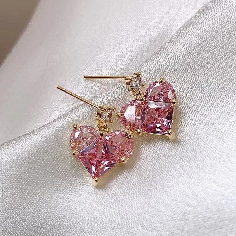 Trendy Unique Elegant Crystal Necklaces Pink Love Jewelry SetNecklace3