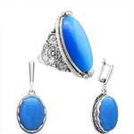 Fashionable Oval Opal Jewelry Set - Necklace, Earrings & RingJewelry SetEarring & Ring - Blue8