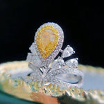 Elegant Citrine Zircon Crown Ring - 925 Sterling SilverRing