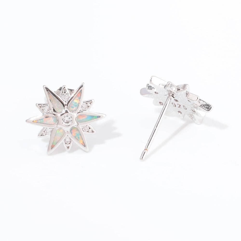 Starburst White & Blue Fire Opal Stone Stud EarringsEarrings