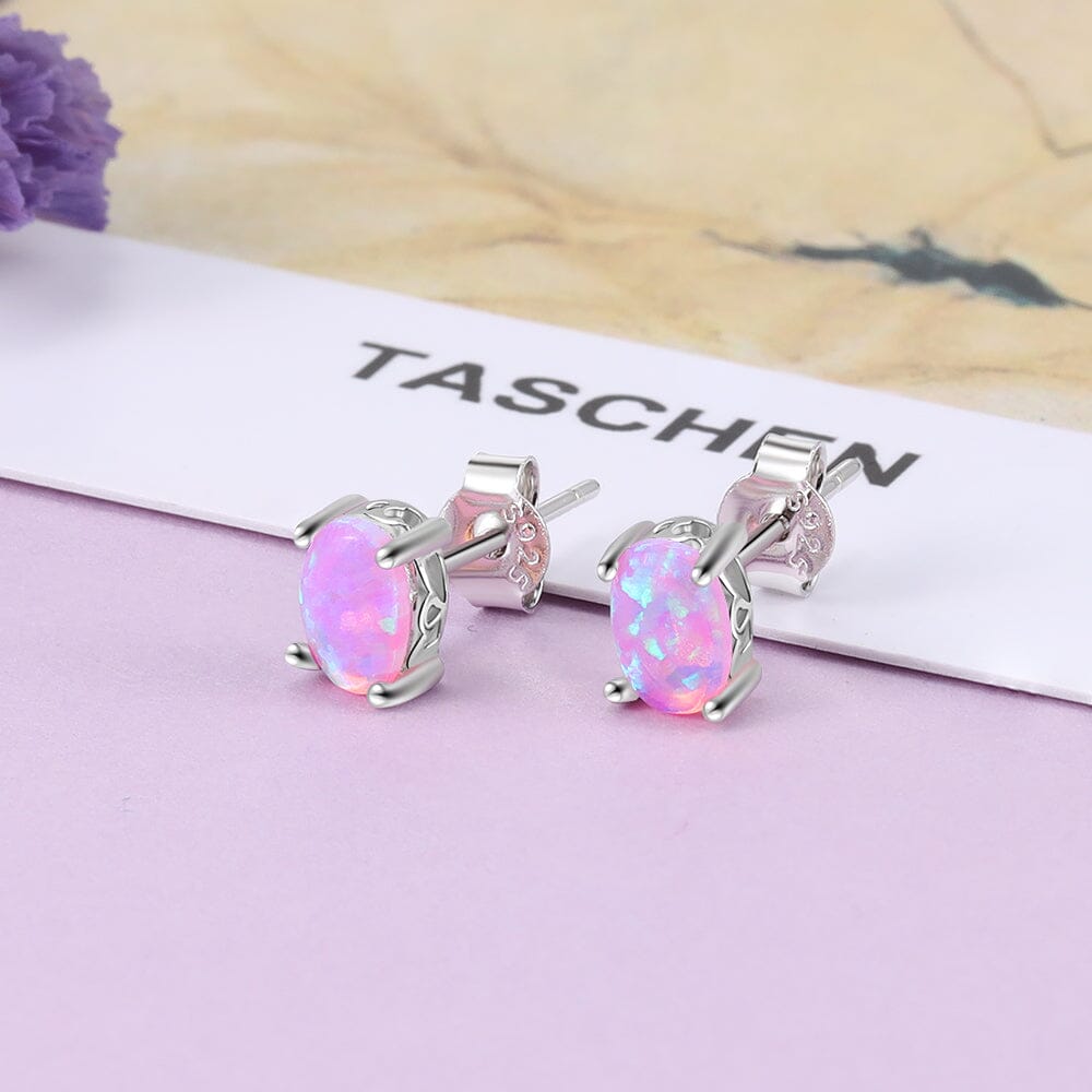 Blue, White & Pink Fire Opal Stone Stud EarringsEarrings