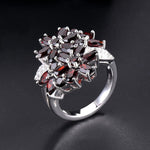 Natural Red Garnet Cluster Ring - 925 Sterling SilverRing