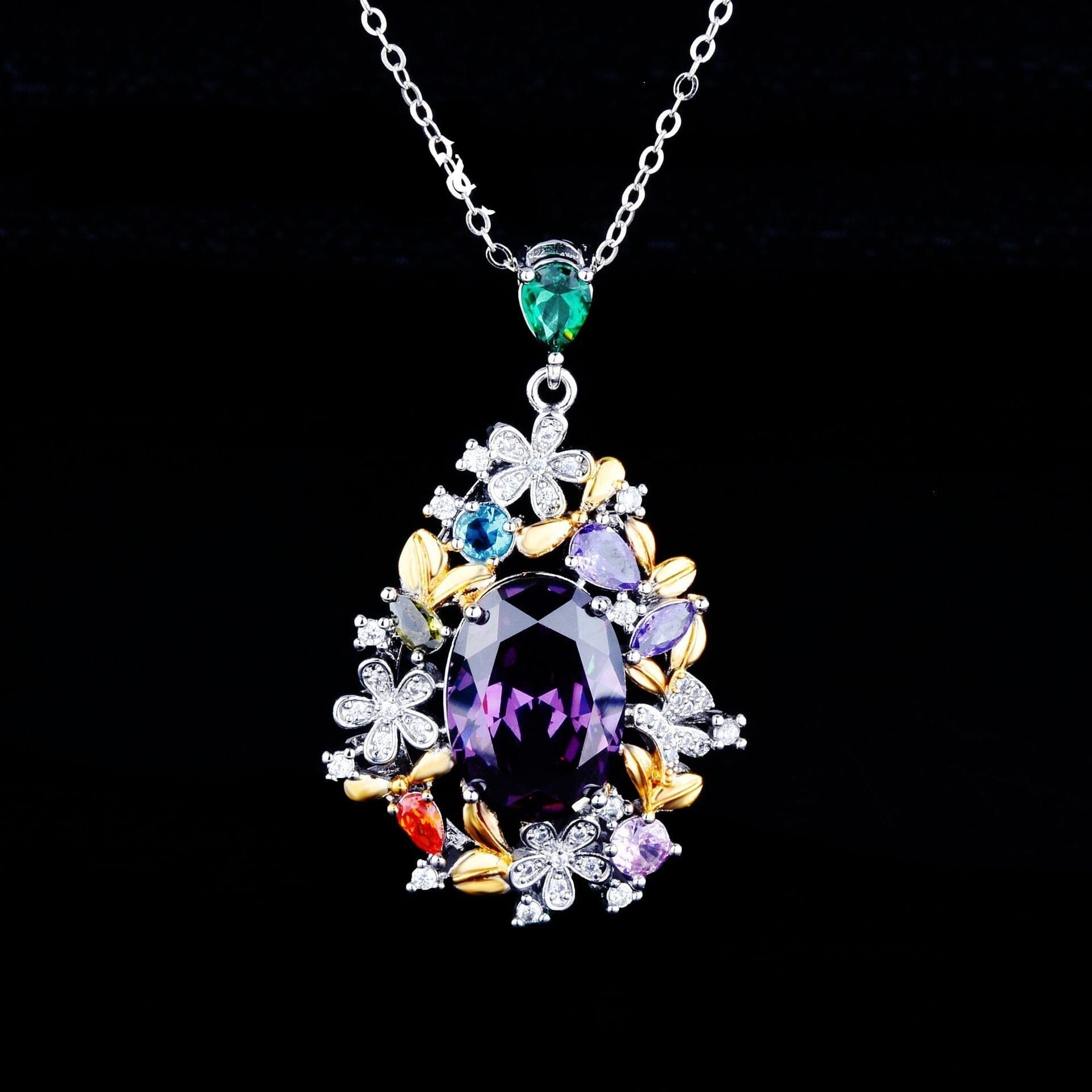 Secret Garden Amethyst Purple Stone Luxury Flowers Design Jewelry SetNecklaceNecklacesResizable