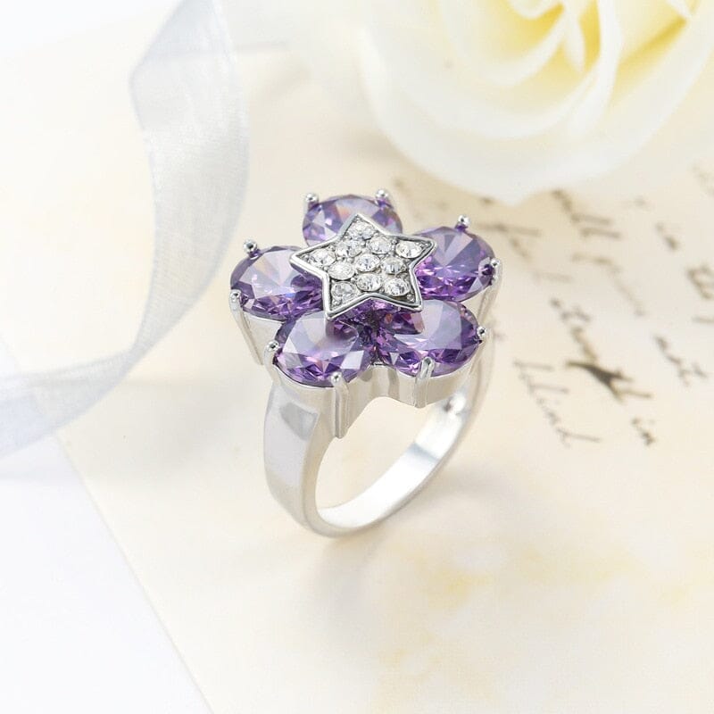 Delicate Flower Amethyst Ring - 925 Sterling SilverRing
