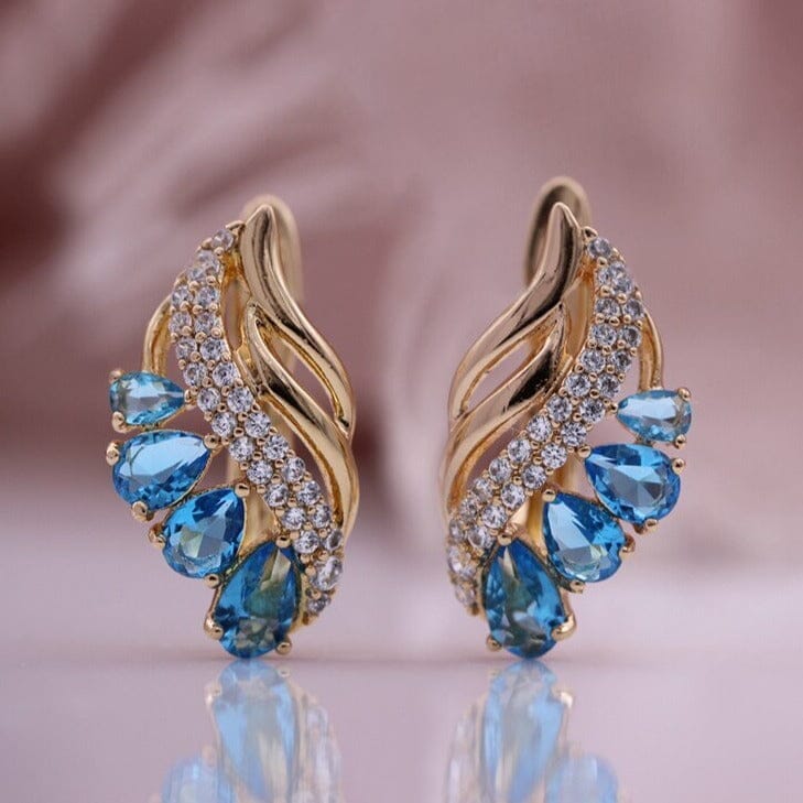 Unique Lovely Elegant Crystal Earrings - 585 Rose GoldEarringsSea Blue