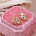 Green Emerald Crystal Flower Rose Gold Color EarringsEarrings