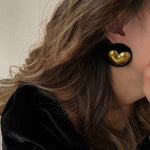Big Black Round Gold Colour Heart Stud EarringsEarrings