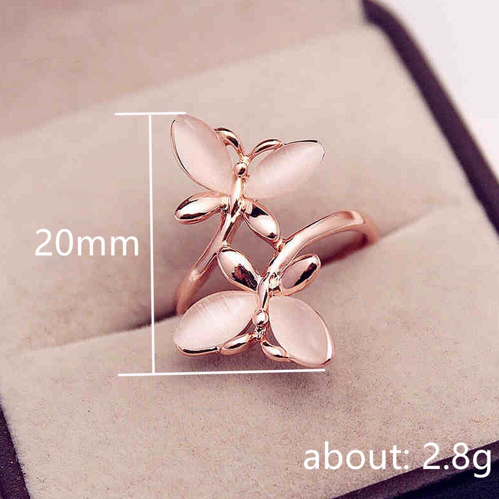 Exquisite Butterfly Rose Gold Pink Fire Opal RingRing