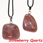 Aventurine and Other Stones Natural Crystal Irregular Tumbled Stone Reiki Rope NecklaceNecklaceStrawberry Quartz