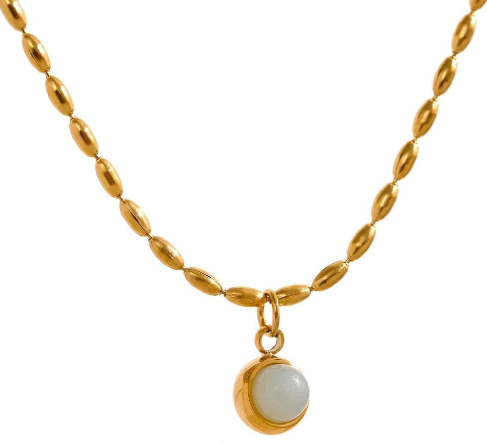 Yhpup Small Aventurine Stone Pendant Stainless Steel 18k Gold Color NecklaceNecklace