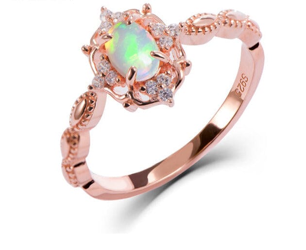 Pink Fire Opal Ring in Rose / White Gold - 925 Sterling SilverRing7Rose