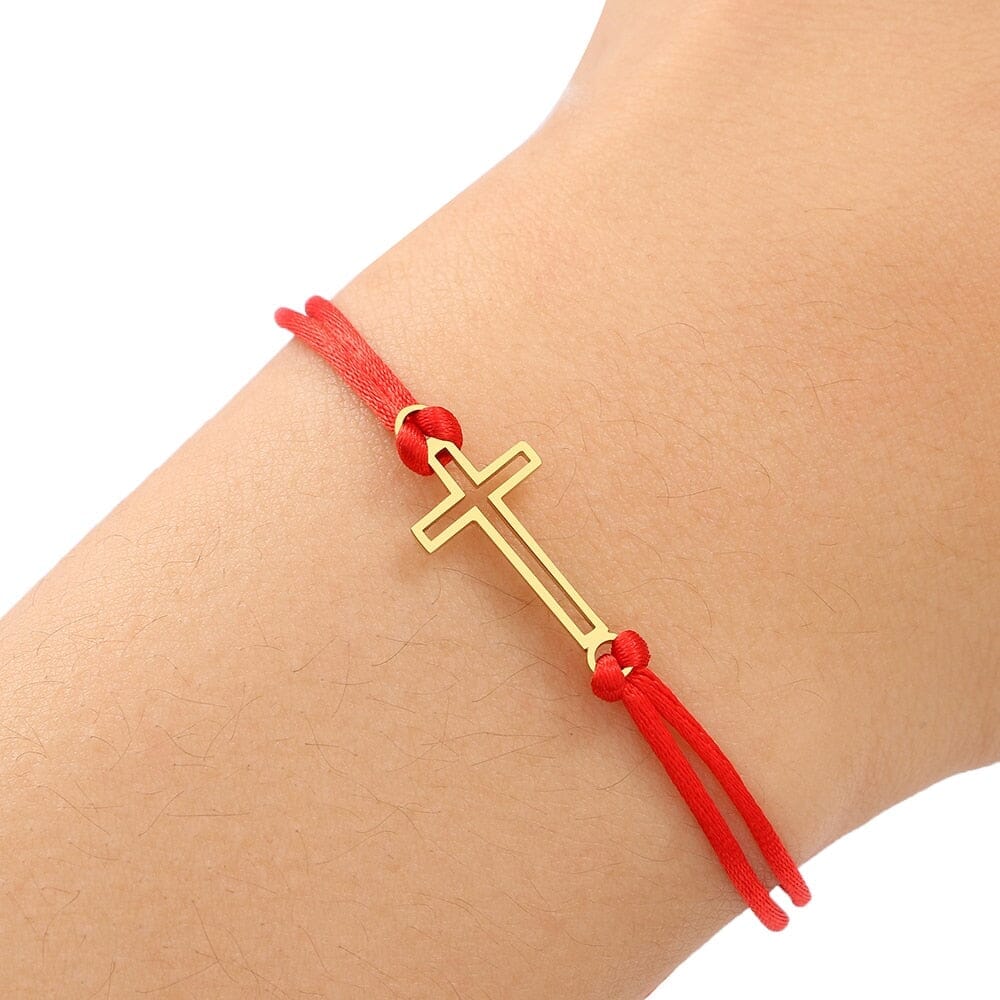 WWJD Gothic Hollow Cross Black Red Rope BraceletBracelet