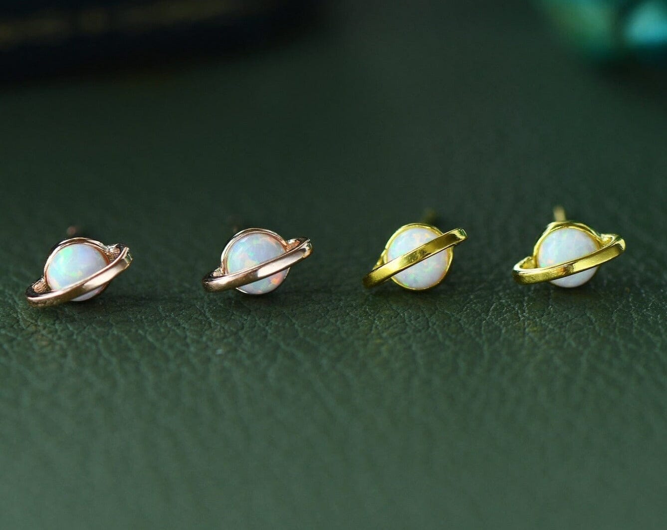 Planet White Fire Opal Zircon Gold-Plated Stud Earrings - 925 Sterling SilverEarrings