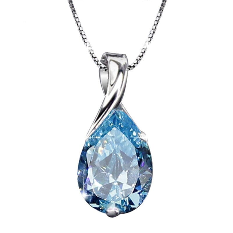 Water Drop Shaped Aquamarine Pendant Necklace - 925 Sterling SilverNecklace