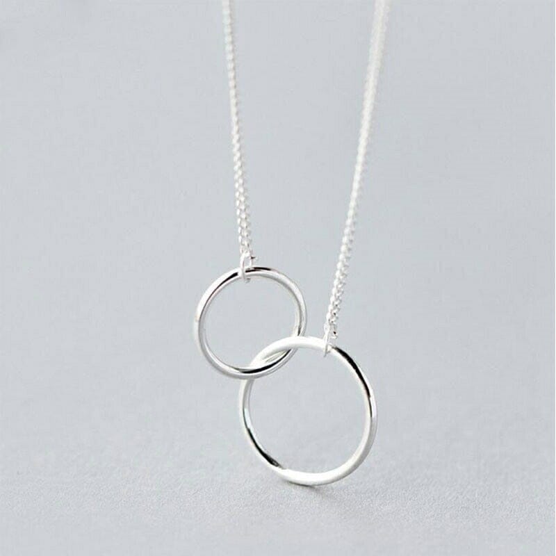 Double Circle Interlock Clavicle Short Necklace - 925 Sterling SilverNecklace