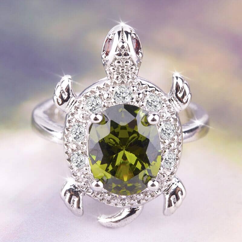 Lovely Cute Turtle Peridot RingRing6Silver