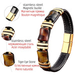 Natural Tiger Eye Stone Bracelet in Black Leather Rope ChainBracelet