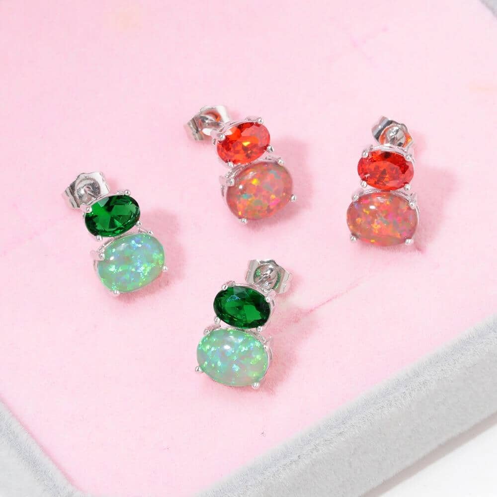 Green, Orange Fire Opal Silver Stud EarringsEarrings