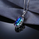 Mystical Blue Rainbow Crystal Pendant - 925 Sterling Silver ( No Chain )Pendant