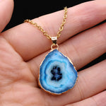 Fashion Natural Slice Druzy Pendant Necklace Gold Color ChainNecklace