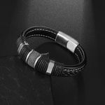 WWJD Fashion Classic Black Woven Leather Inlaid Cross Magnetic BraceletBraceletA7833-Sliver