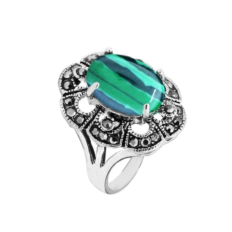 Silver Plated Oval Malachite RingRing8