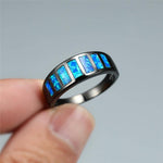 White Blue Fire Opal Black Gold RingRing