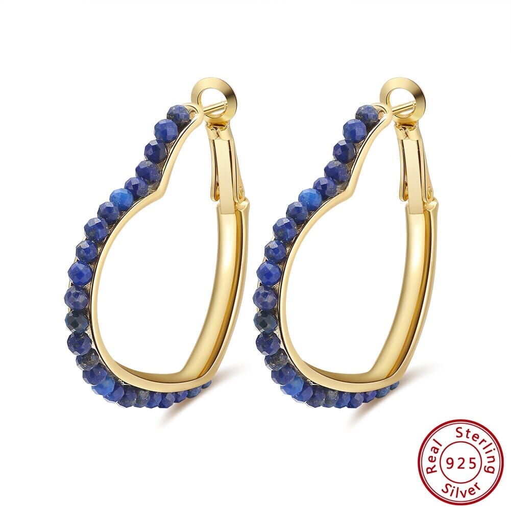 Handmade Amethyst Heart Shape Earrings 925 Silver Hoop EarringsEarringsLapis Lazuli