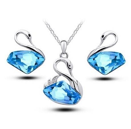 Swan Crystal Jewelry Set Necklace Earrings AtPerrys – AtPerry's