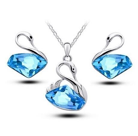 Swan Jewelry Set [Necklace + Earrings]Jewelry SetSilver and Sea Blue