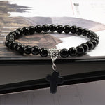 WWJD Vintage Cross Natural Stone 6mm Beads BraceletBraceletBright Black17cm