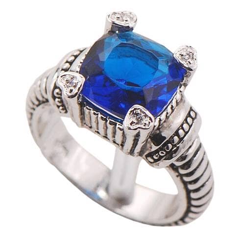 Four Hearts on Sapphire Blue CZ Ring - 925 Sterling SilverRing