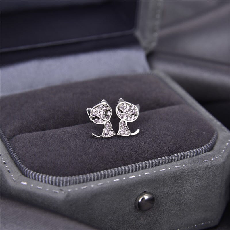 Pink Diamond Cat Stud Earrings - 925 Sterling SilverEarrings