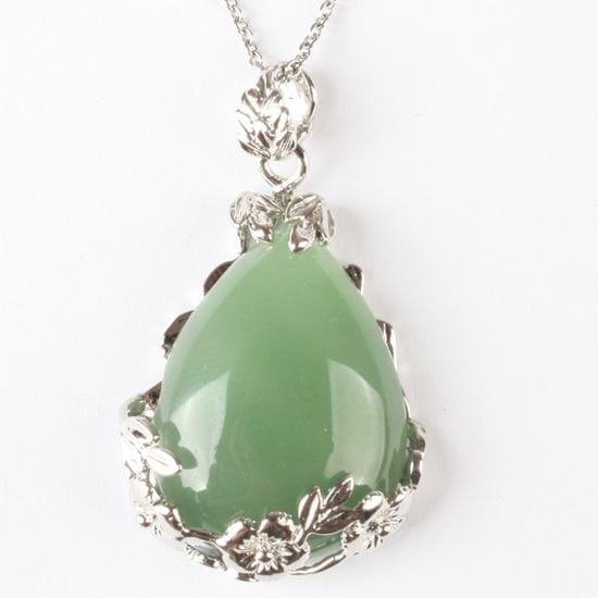 Teardrop Inlaid Flower Pendant Natural Healing Crystal (PENDANT ONLY)NecklaceGreen Aventurine