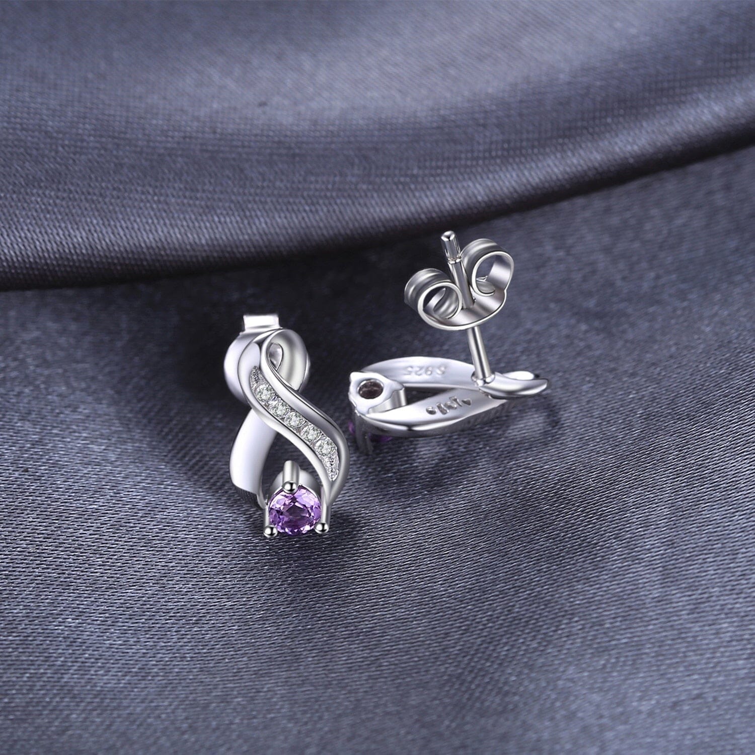 Genuine Purple Amethyst Stud Earrings - 925 Sterling SilverEarrings