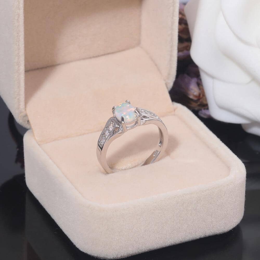 White Fire Opal Cubic Zirconia JewelryRing