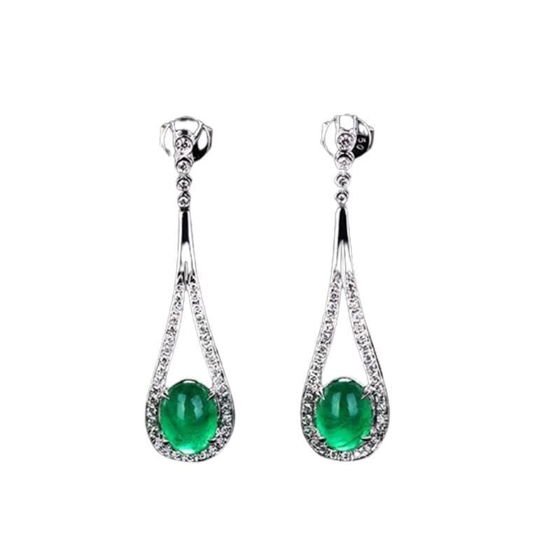 Emerald Crystal Drop Earrings - 925 Sterling SilverEarrings