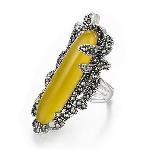 Amber Sterling Silver Ring S925 Fine Jewelry - ResizeableRing