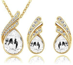 Austria Crystal Water Drop Leaves - A Pair of Earrings and a Necklace - Free ShippingEarringsGold White